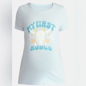 Time and Tru Maternity “My First Rodeo” Graphic Short Sleeve Shirt Blue 2XL